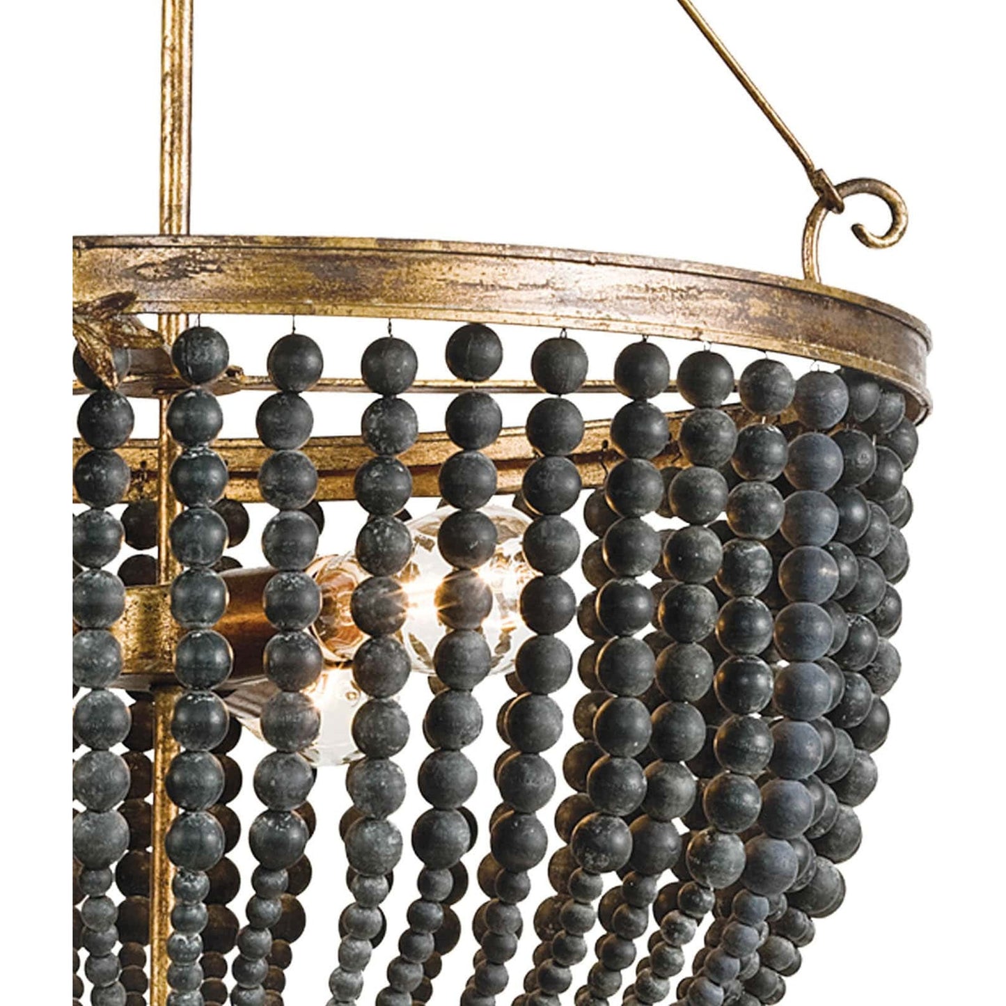 006 S-286895 | Closeup | Fabian Wood Bead Chandelier by Regina Andrew in ebony and black. Made from wood in a traditional style.