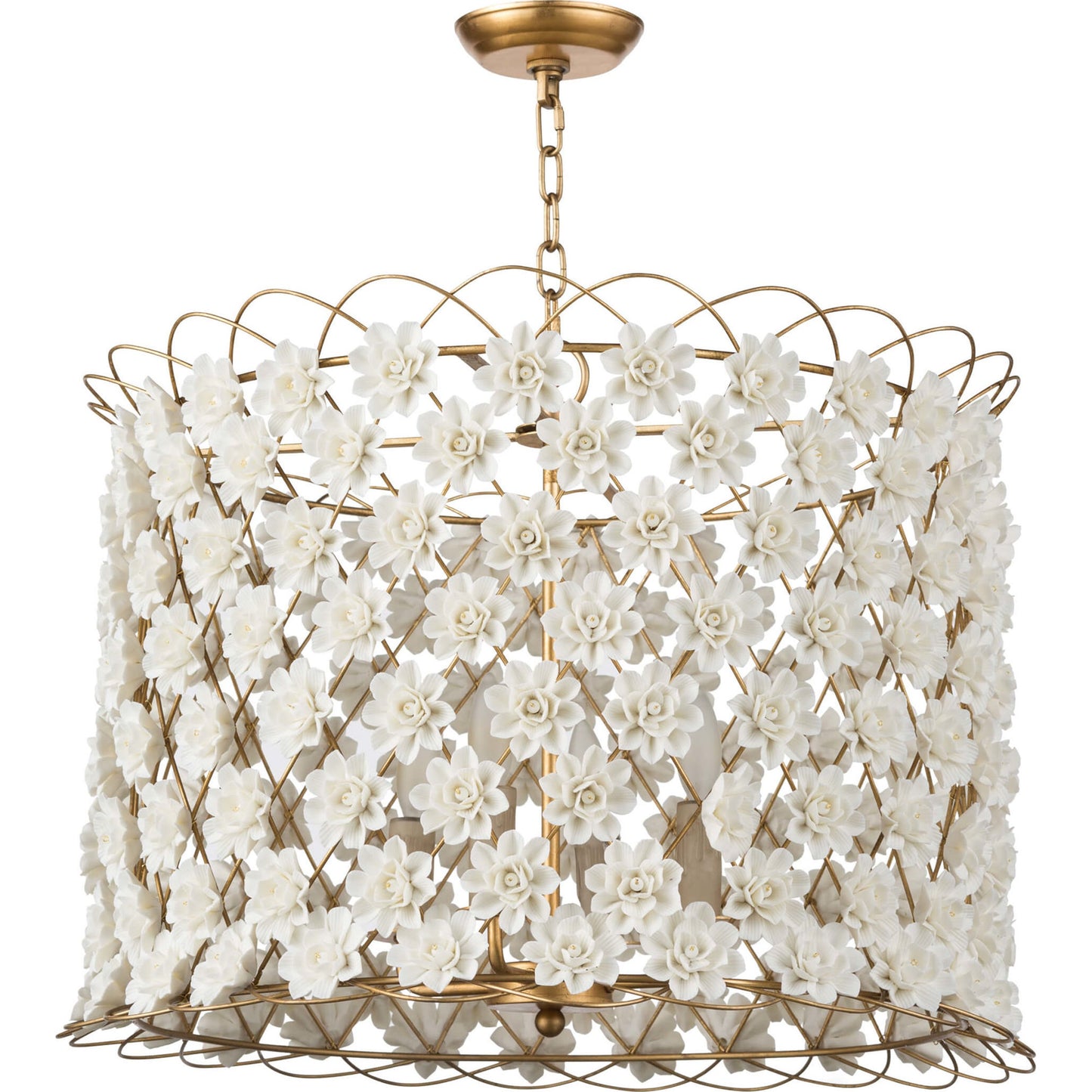 001 S-286686 | Primary Silo | Alice Porcelain Flower Chandelier by Regina Andrew in gold and gold leaf. Made from iron in a modern style.