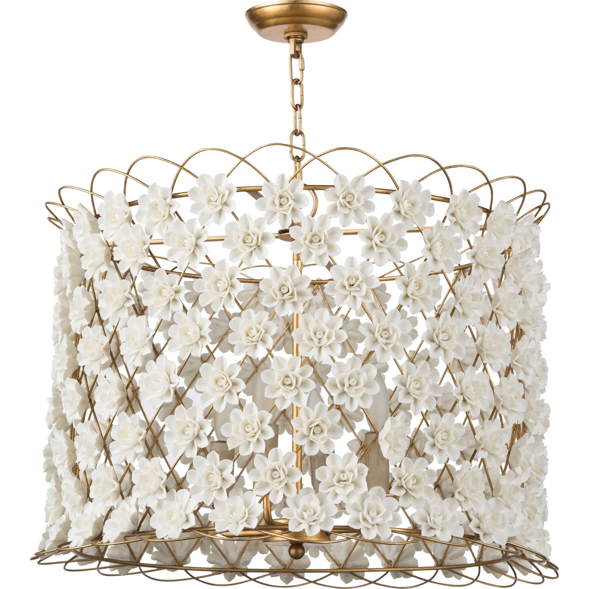 Alice Porcelain Flower Chandelier by Regina Andrew in gold and gold leaf. Made from iron in a modern style.