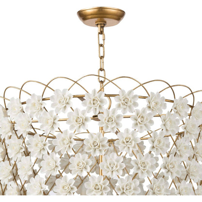 Alice Porcelain Flower Chandelier by Regina Andrew in gold and gold leaf. Made from iron in a modern style.
