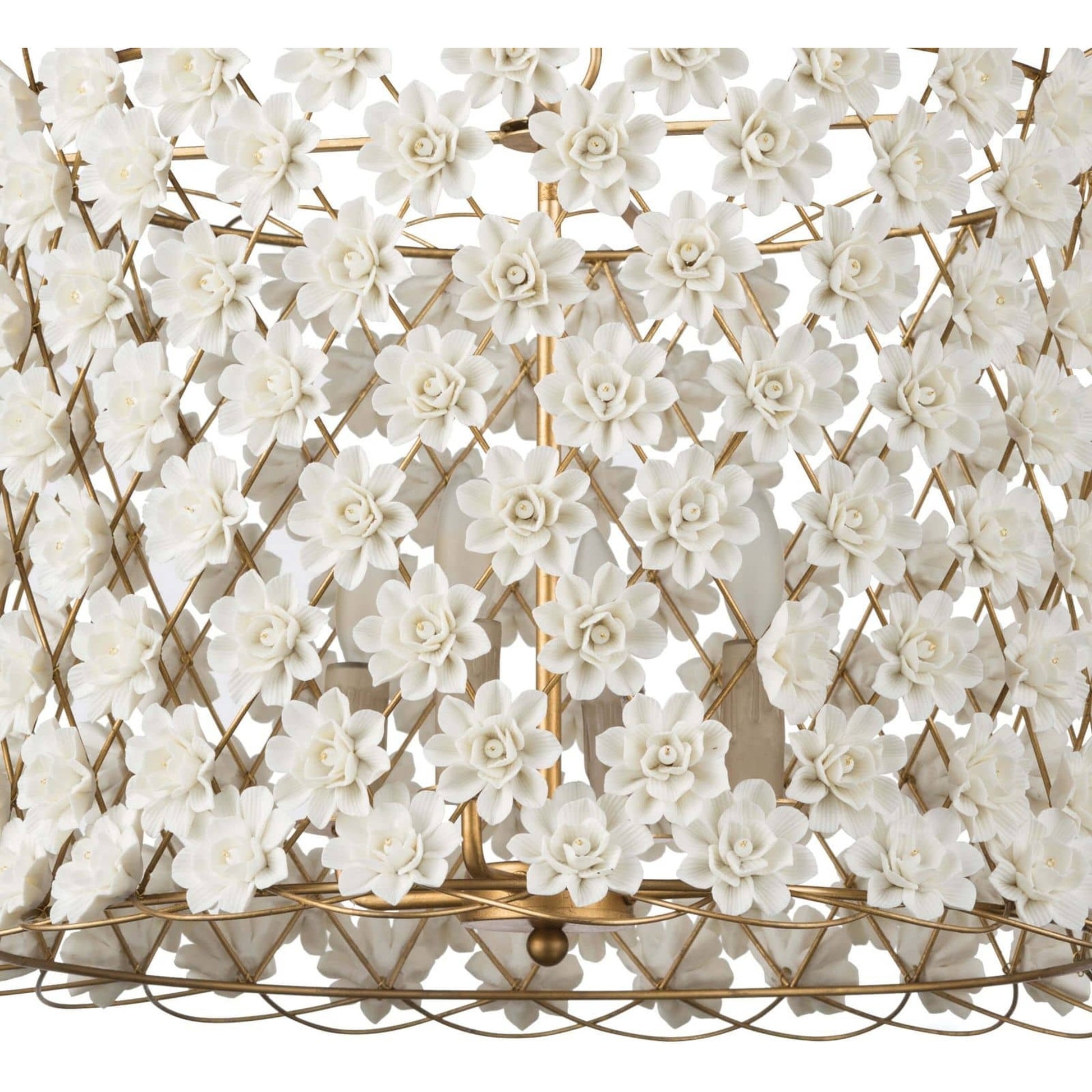 Alice Porcelain Flower Chandelier by Regina Andrew in gold and gold leaf. Made from iron in a modern style.