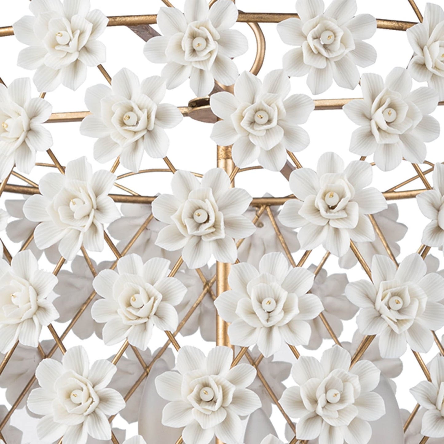 006 S-286686 | Closeup | Alice Porcelain Flower Chandelier by Regina Andrew in gold and gold leaf. Made from iron in a modern style.