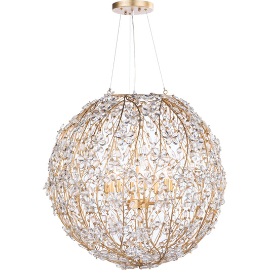 Cheshire Chandelier by Regina Andrew in gold and gold leaf. Made from crystal in a cottage & farmhouse style.