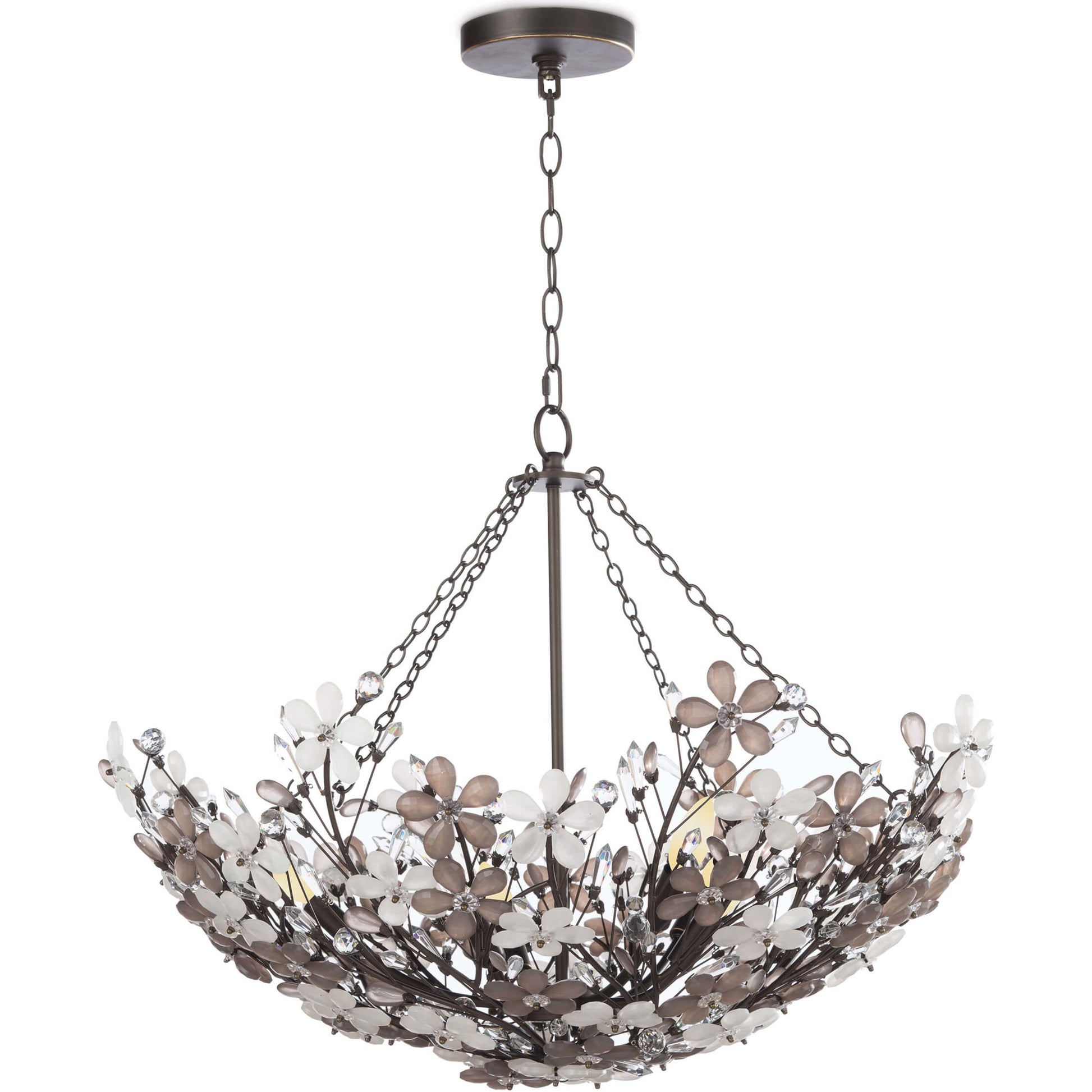 Cheshire Basin Pendant by Regina Andrew in gold and gold leaf. Made from crystal in a cottage & farmhouse style.