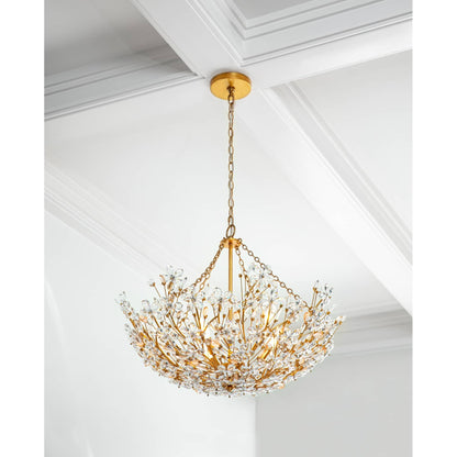 Cheshire Basin Pendant by Regina Andrew in gold and gold leaf. Made from crystal in a cottage & farmhouse style.