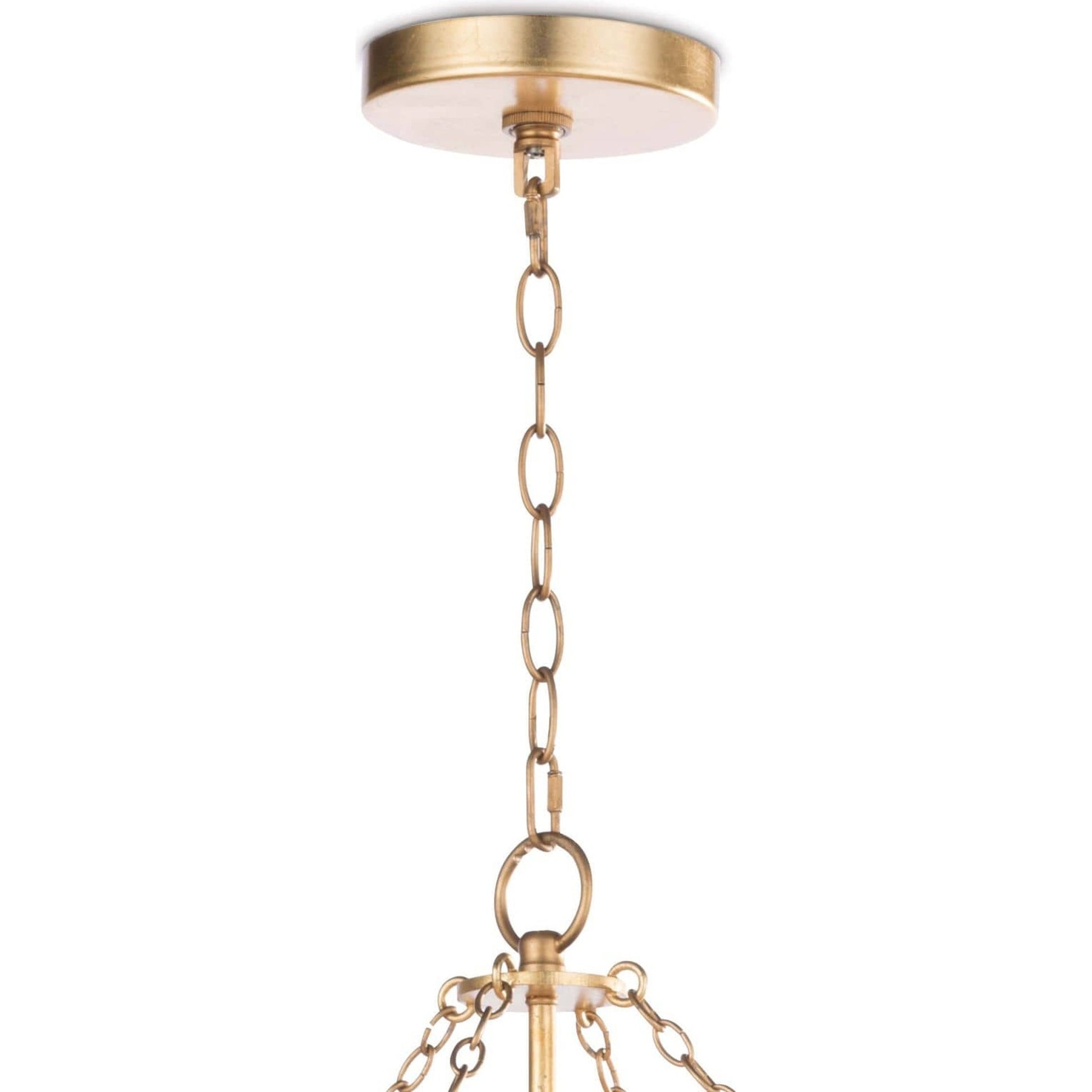 Cheshire Basin Pendant by Regina Andrew in gold and gold leaf. Made from crystal in a cottage & farmhouse style.