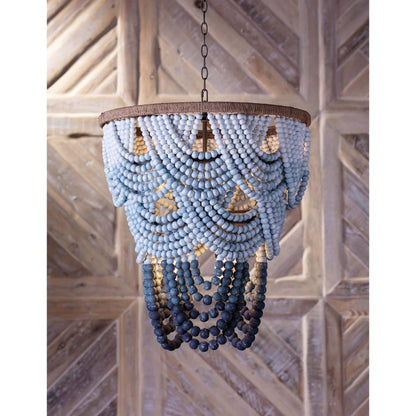 Ombre Wood Bead Chandelier by Regina Andrew in blue and blue. Made from birch wood in a coastal style.