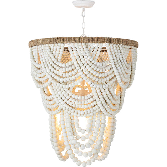 Lorelei Wood Bead Chandelier by Regina Andrew in white. Made from birch wood in a modern style.