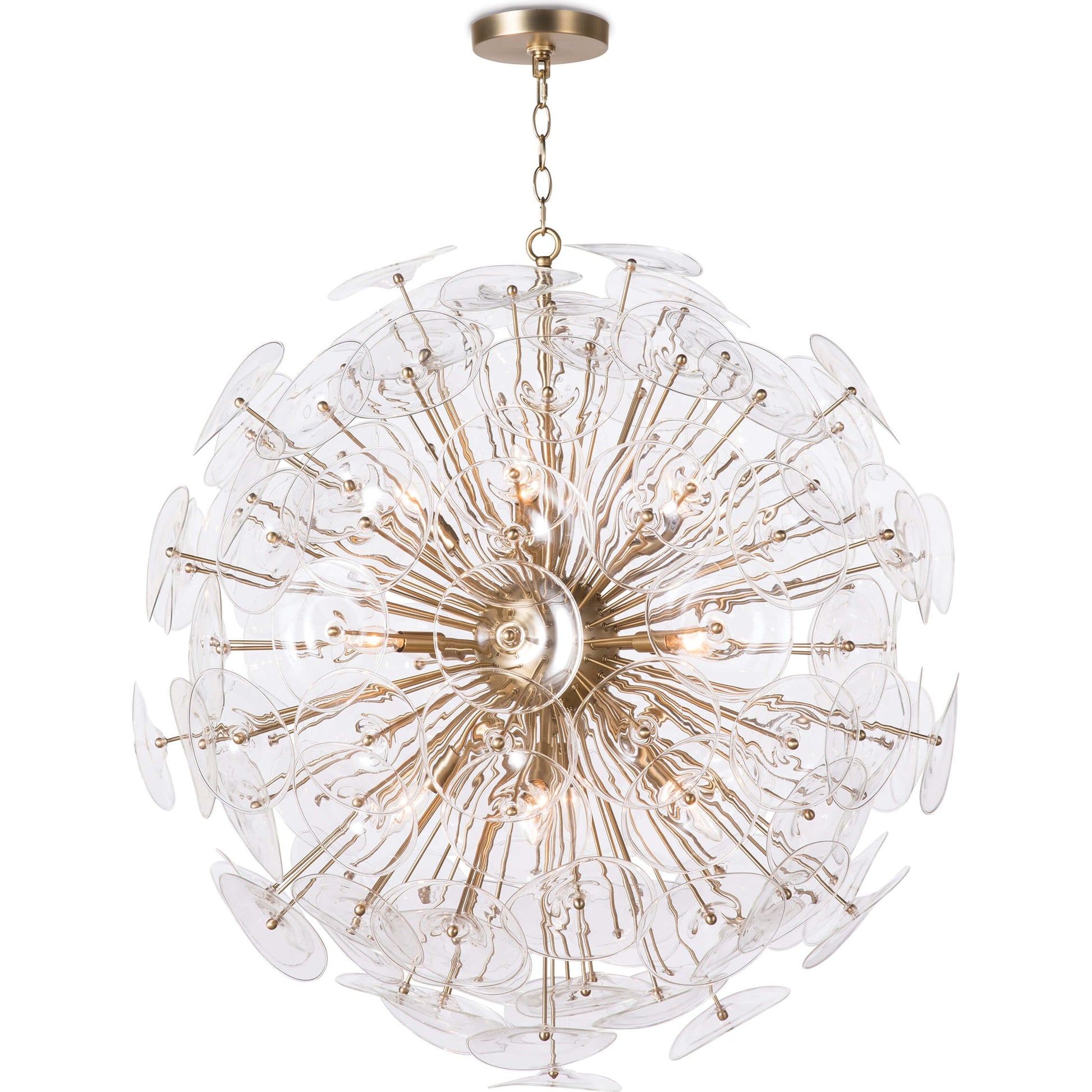Poppy Glass Chandelier by Regina Andrew in natural brass. Made from steel in a cottage & farmhouse style.