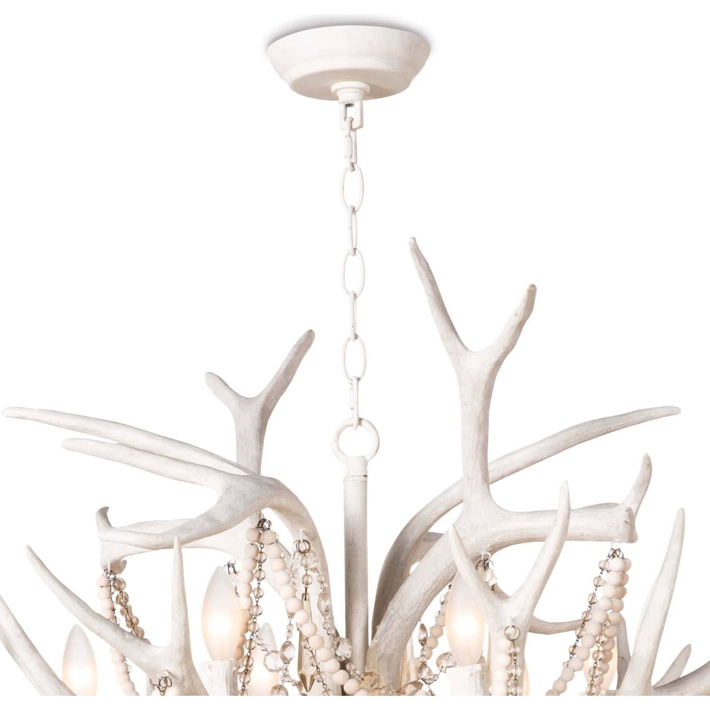 002 S-341541 | Closeup | Cheyanne Antler Chandelier by Regina Andrew in white, natural and white. Made from resin in a rustic style.