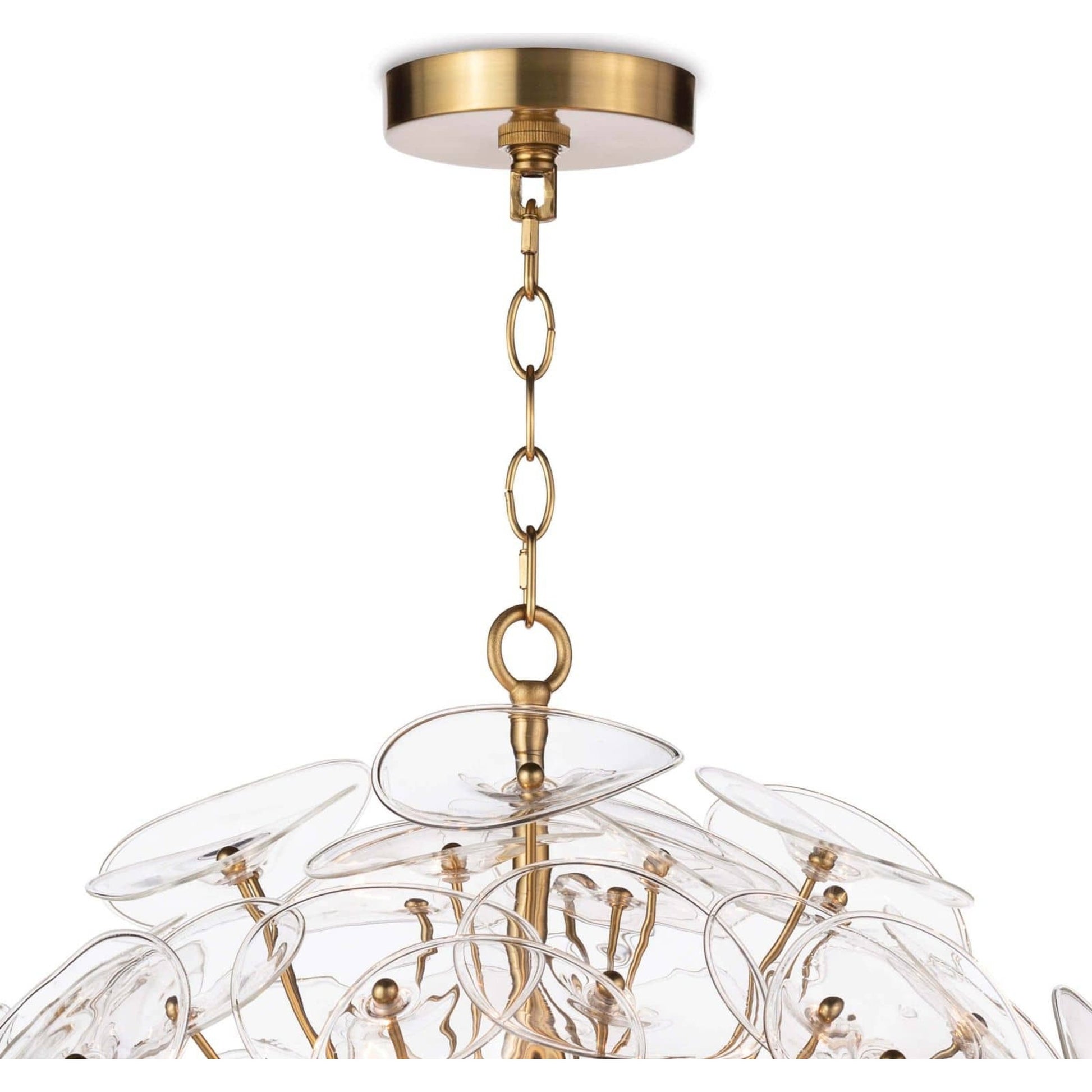 Poppy Glass Chandelier by Regina Andrew in natural brass. Made from steel in a cottage & farmhouse style.