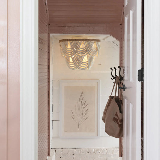 Lorelei Wood Bead Flush Mount by Regina Andrew in white. Made from birch wood in a modern style.