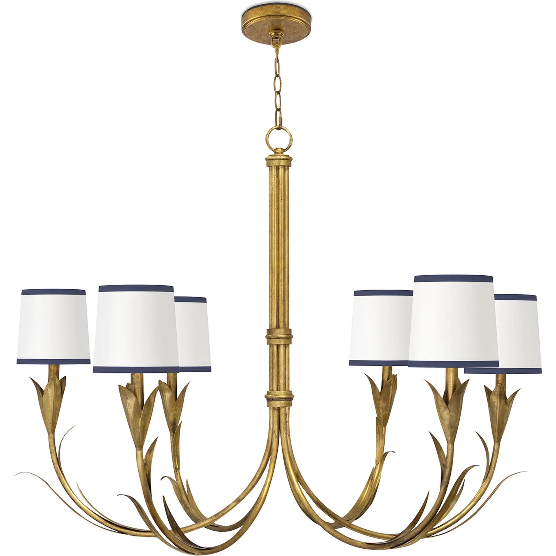 River Reed Chandelier, Navy by Regina Andrew in antique gold leaf. Made from steel in a modern style.