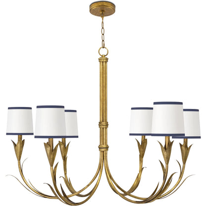 River Reed Chandelier, Navy by Regina Andrew in antique gold leaf. Made from steel in a modern style.
