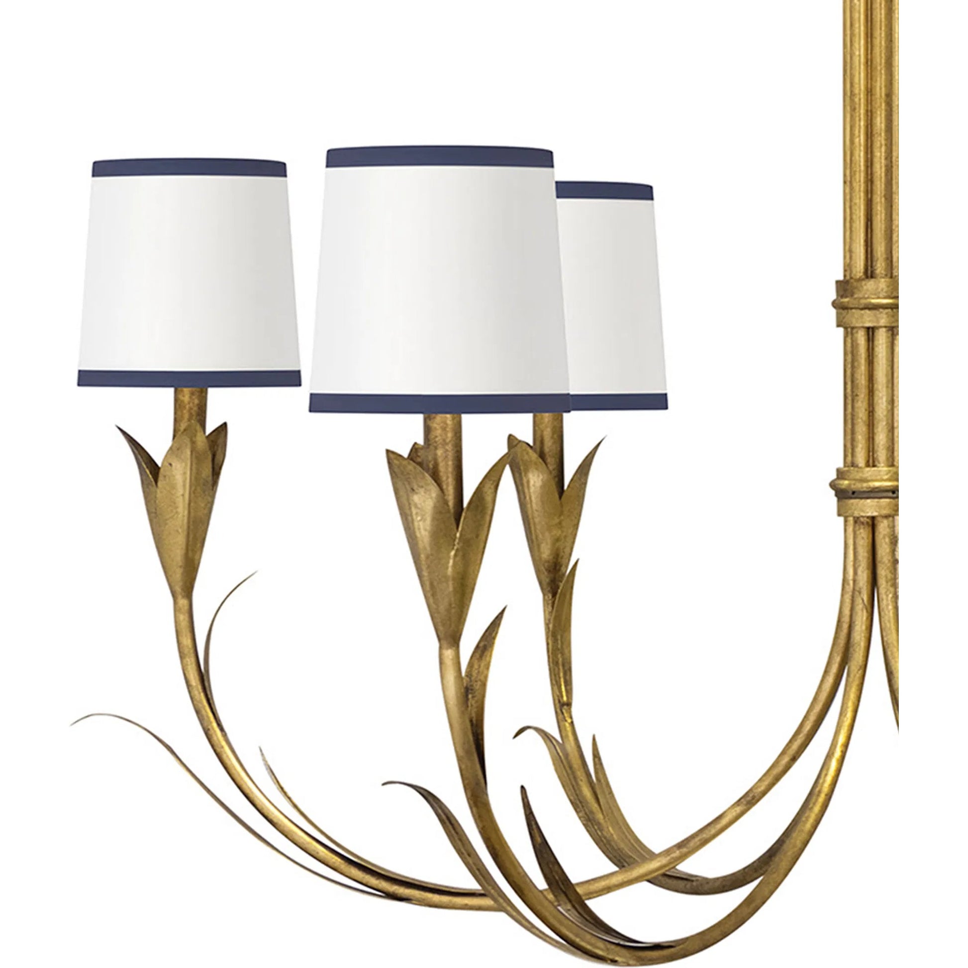 River Reed Chandelier, Navy by Regina Andrew in antique gold leaf. Made from steel in a modern style.