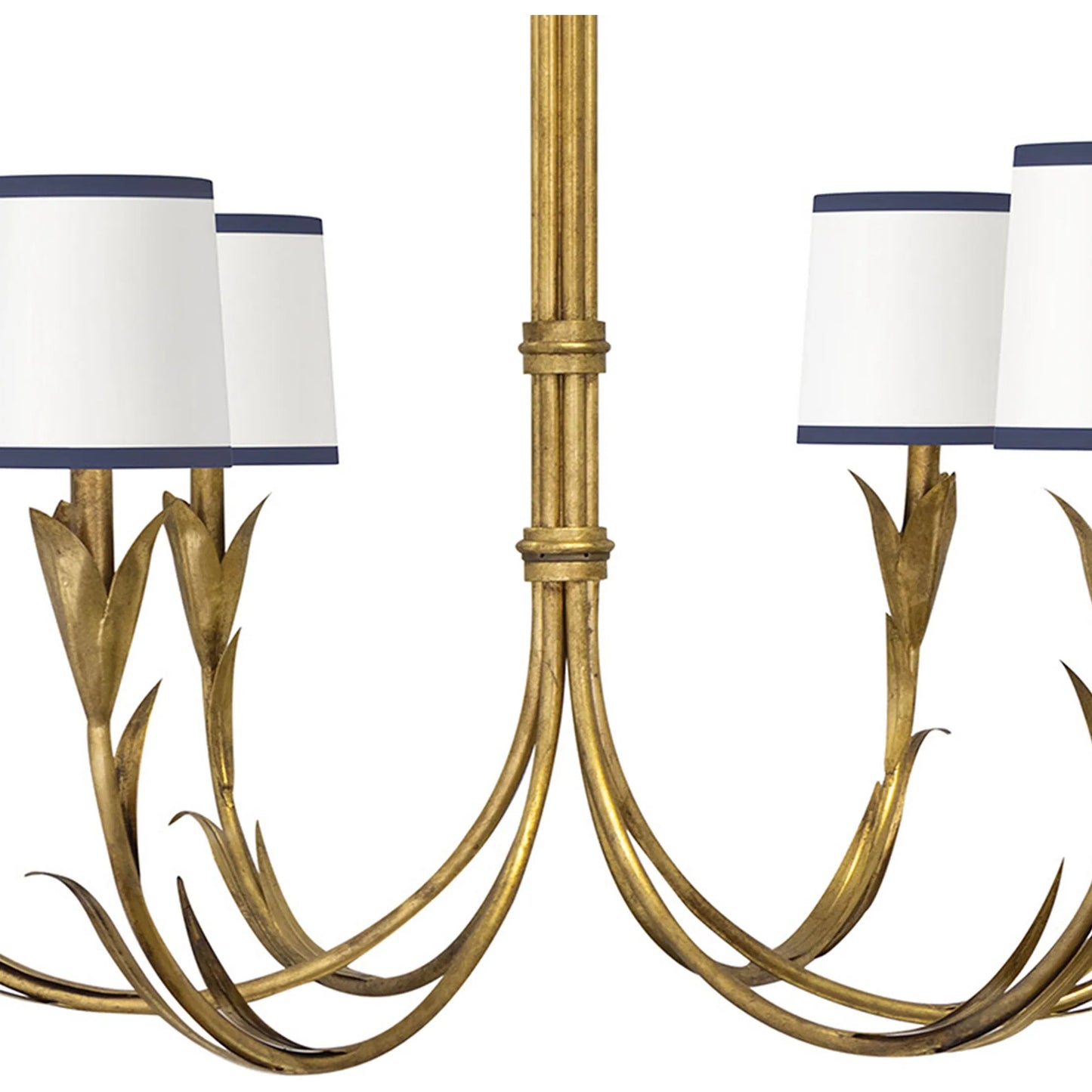 003 SI-2262721 | Closeup | River Reed Chandelier, Navy by Regina Andrew in antique gold leaf. Made from steel in a modern style.