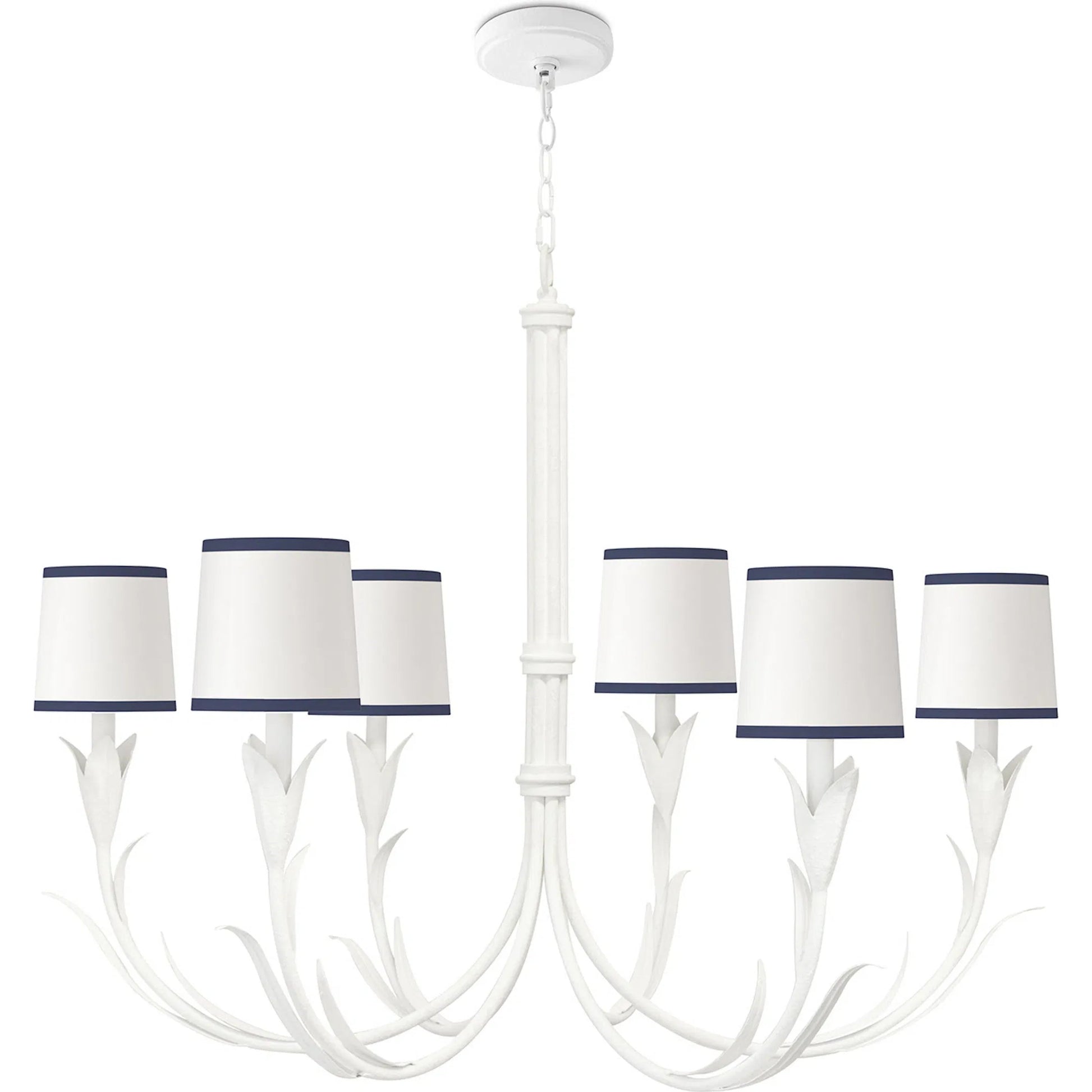 River Reed Chandelier, Navy by Regina Andrew in antique gold leaf. Made from steel in a modern style.