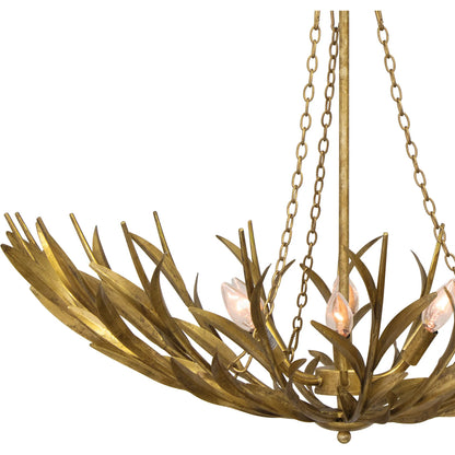 River Reed Basin Chandelier by Regina Andrew in antique gold leaf. Made from steel in a modern style.