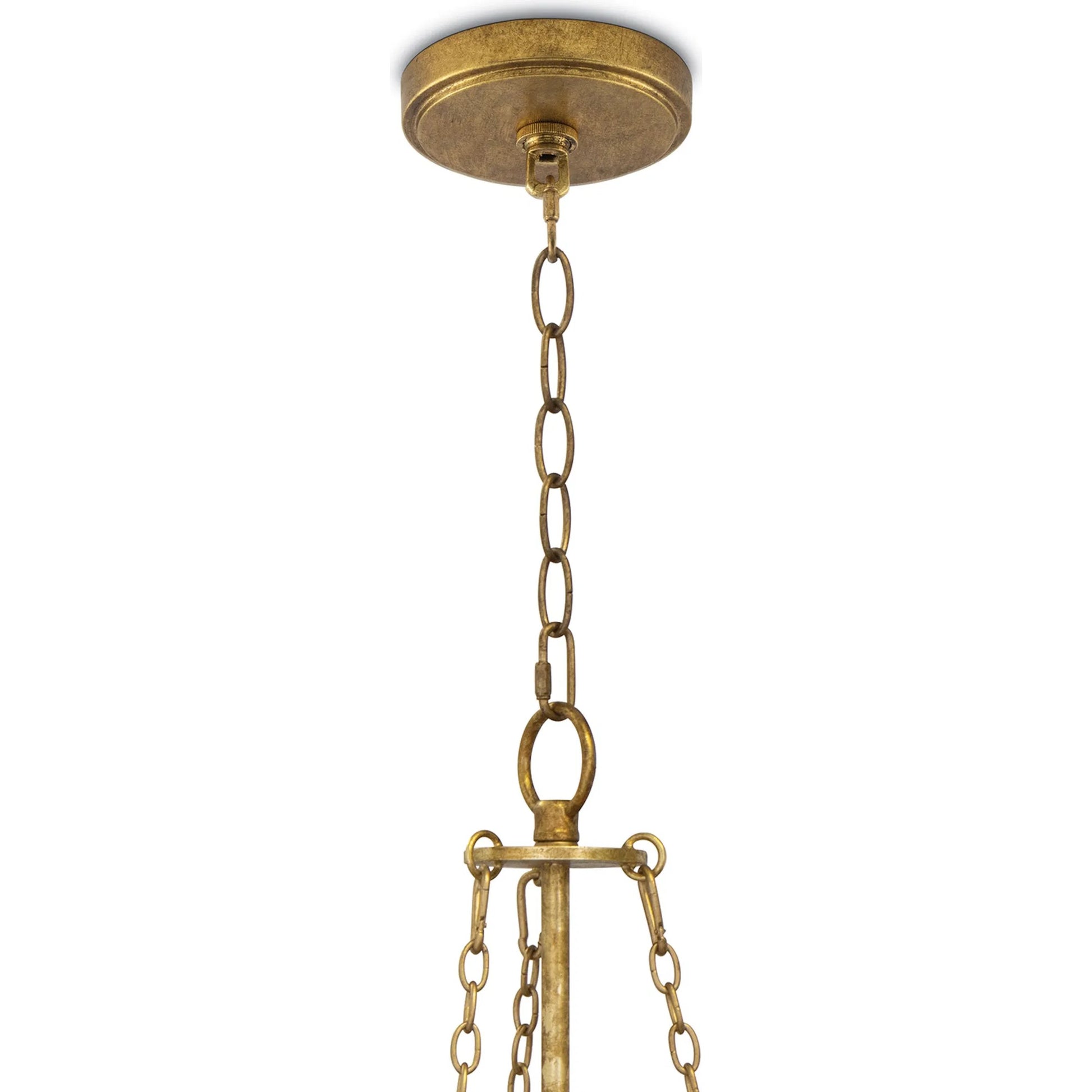 River Reed Basin Chandelier by Regina Andrew in antique gold leaf. Made from steel in a modern style.