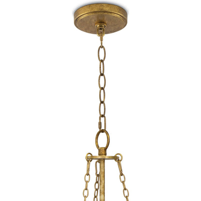 River Reed Basin Chandelier by Regina Andrew in antique gold leaf. Made from steel in a modern style.