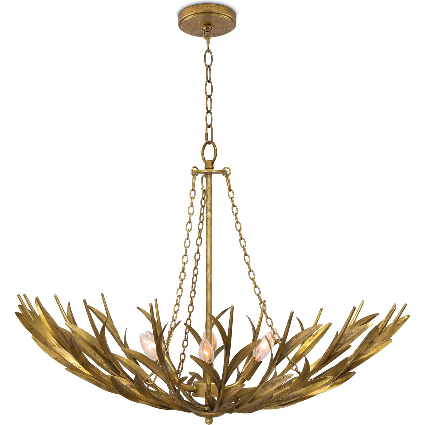 001 SI-2002238 | Primary Silo | River Reed Basin Chandelier by Regina Andrew in antique gold leaf. Made from steel in a modern style.