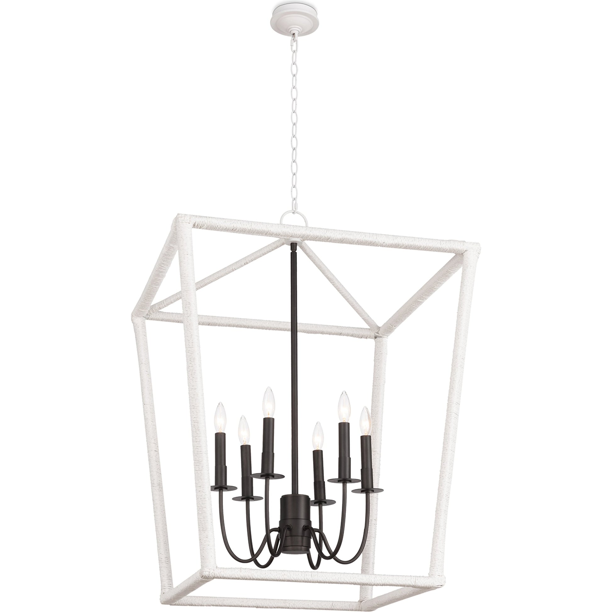 Luella Lantern by Regina Andrew in white and blackened brass. Made from jute rope in a transitional style.