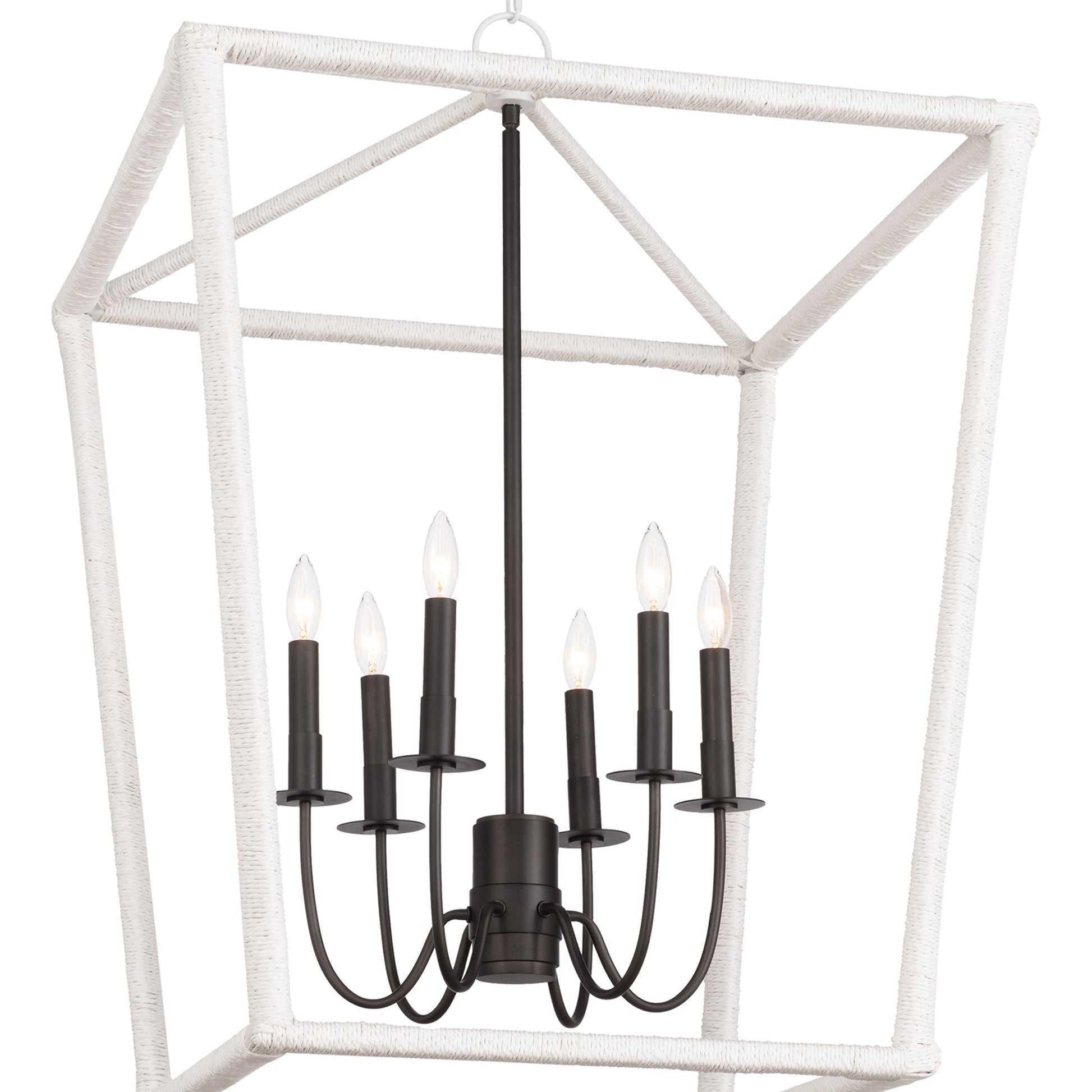 Luella Lantern by Regina Andrew in white and blackened brass. Made from jute rope in a transitional style.