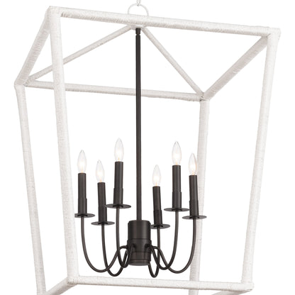 Luella Lantern by Regina Andrew in white and blackened brass. Made from jute rope in a transitional style.