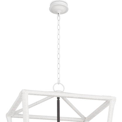 Luella Lantern by Regina Andrew in white and blackened brass. Made from jute rope in a transitional style.