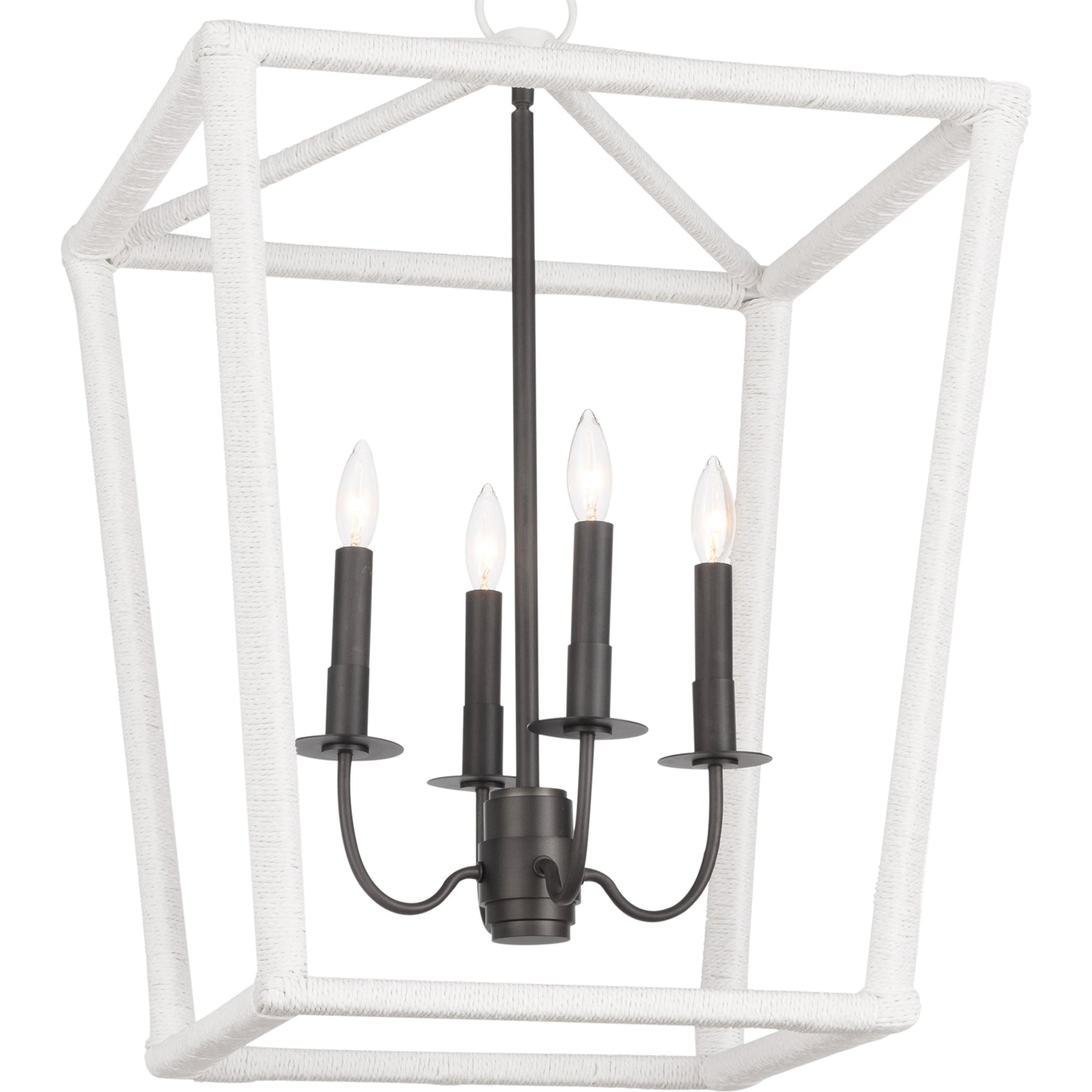 Luella Lantern by Regina Andrew in white and blackened brass. Made from jute rope in a transitional style.