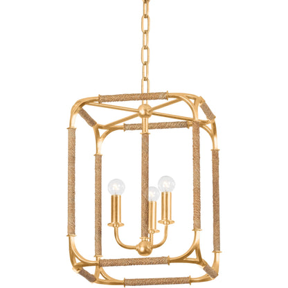 Laurenceston Lantern by Hudson Valley in gold leaf. Made from iron in a transitional style.