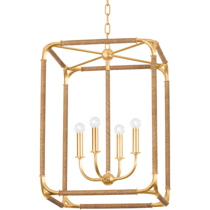 Laurenceston Lantern by Hudson Valley in gold leaf. Made from iron in a transitional style.