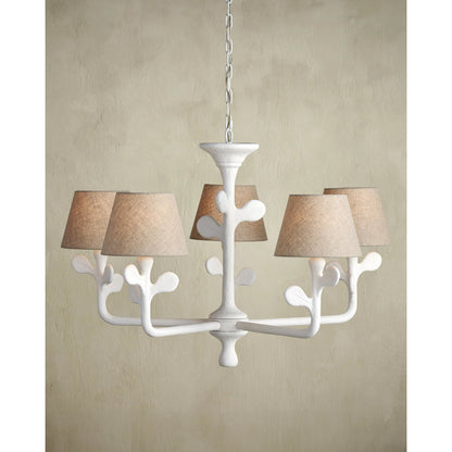Charny Chandelier by Currey and Company in gesso white. Made from composite, metal in a modern style.