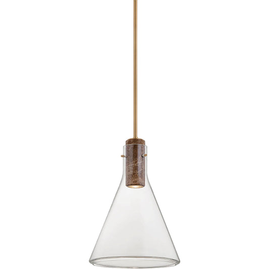 West Hill Pendant by Hudson Valley in patina brass. Made from glass in a unique style.