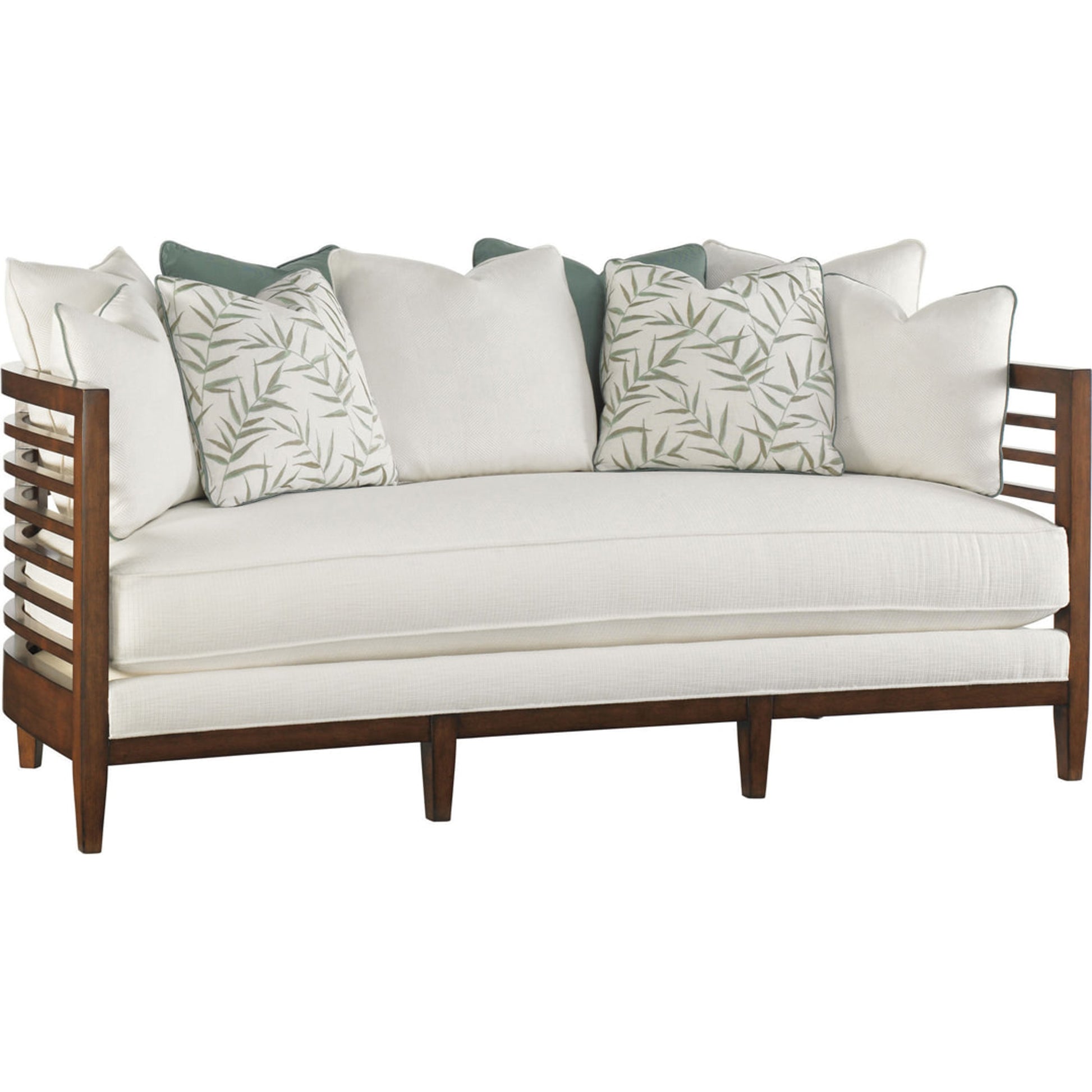 St. Lucia Sofa by Tommy Bahama Home in green. Made from unique in a coastal style.