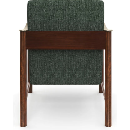 Slant Accent Chair by Caracole in eucalyptus linen and retro walnut, champagne gold. Made from unique in a eclectic & global style.