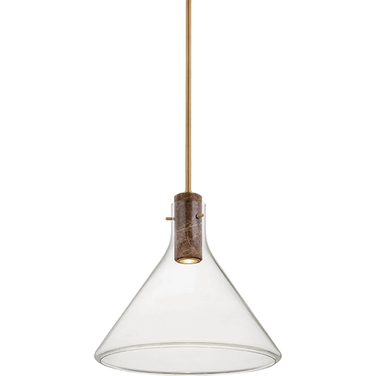 West Hill Pendant by Hudson Valley in patina brass. Made from glass in a unique style.