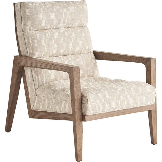 Hayley Chair by Tommy Bahama Home in cream and brown. Made from white oak, fabric in a unique style.