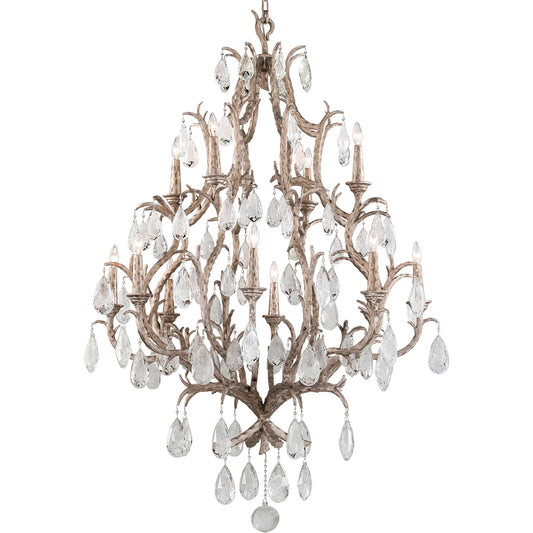 Amadeus 12 Light Chandelier by Corbett in stria gold leaf. Made from hand worked iron in a traditional style.