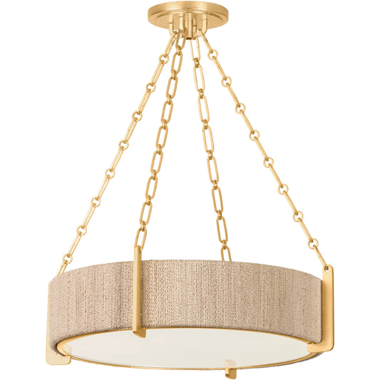 Quebec Chandelier by Hudson Valley in gold leaf. Made from iron in a unique style.