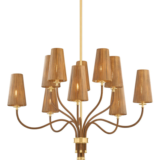 Atwood Chandelier by Hudson Valley in aged brass. Made from unique in a rustic style.