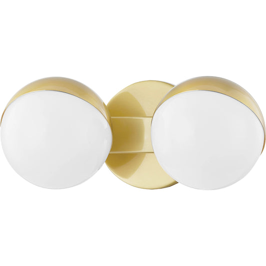 Lodi 2 Light Bath Bracket by Hudson Valley in aged brass. Made from steel in a modern style.