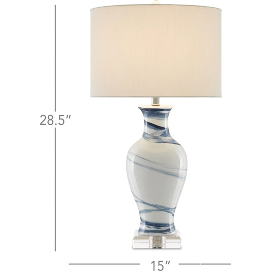 Hanni Table Lamp by Currey and Company in white, blue. Made from porcelain, optic crystal in a coastal style.