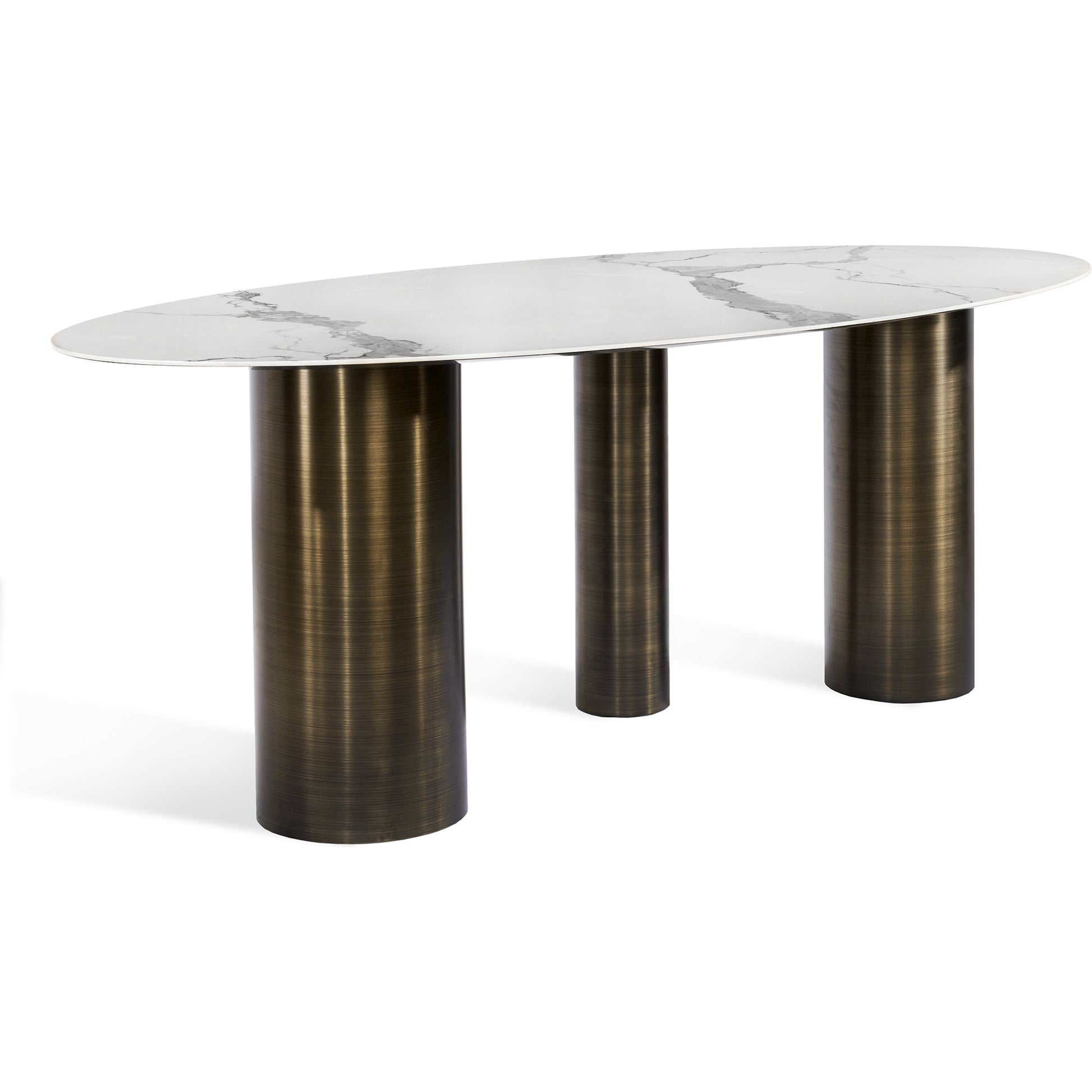 Chantal Dining Table by Interlude Home in antique bronze, statuario. Made from stainless steel, porcelain in a modern style.