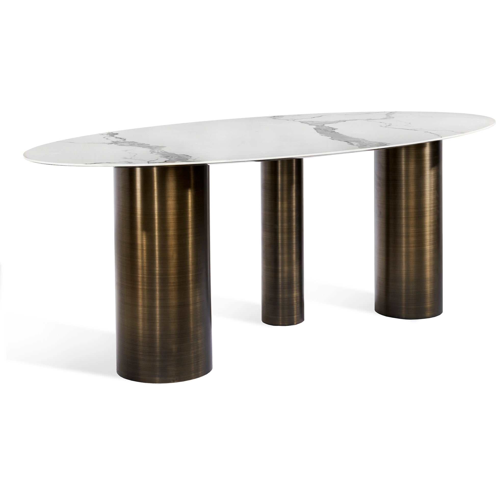 Chantal Dining Table by Interlude Home in antique bronze, statuario. Made from stainless steel, porcelain in a modern style.