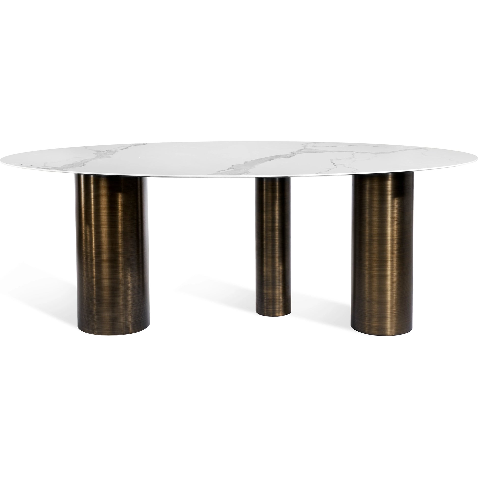 Chantal Dining Table by Interlude Home in antique bronze, statuario. Made from stainless steel, porcelain in a modern style.