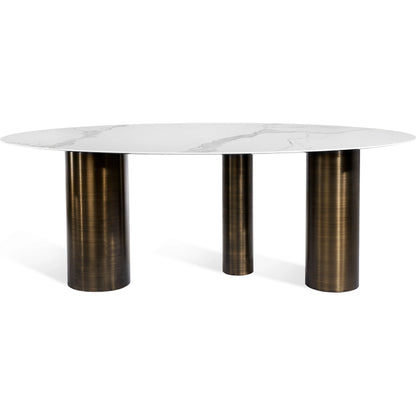 Chantal Dining Table by Interlude Home in antique bronze, statuario. Made from stainless steel, porcelain in a modern style.