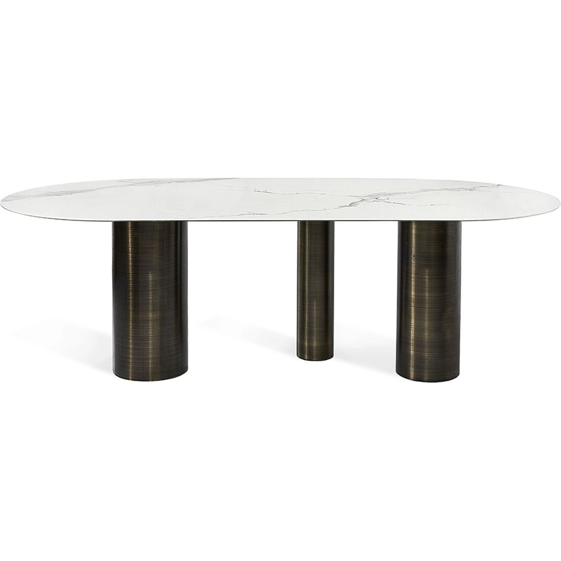 Chantal Dining Table by Interlude Home in antique bronze, statuario. Made from stainless steel, porcelain in a modern style.