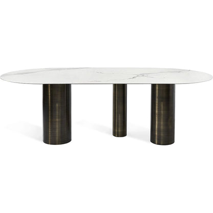 Chantal Dining Table by Interlude Home in antique bronze, statuario. Made from stainless steel, porcelain in a modern style.