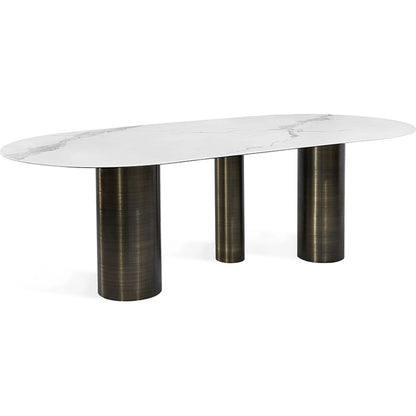 Chantal Dining Table by Interlude Home in antique bronze, statuario. Made from stainless steel, porcelain in a modern style.